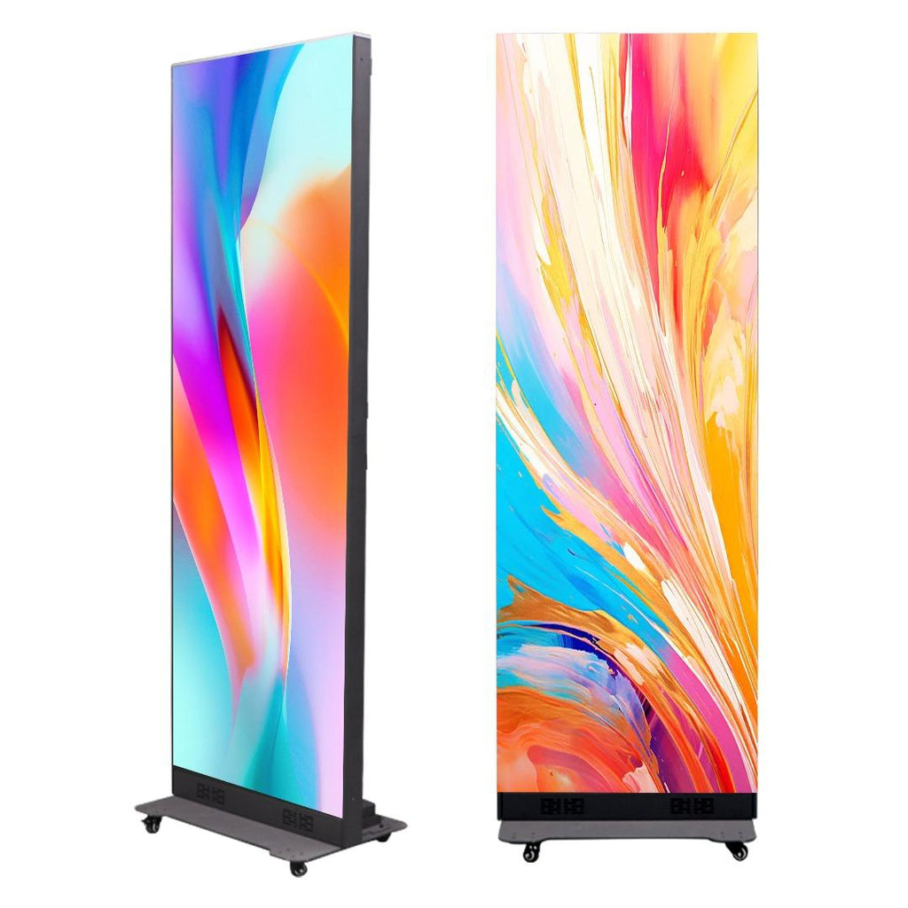 Two POSTERLED storefront LED displays with bright content